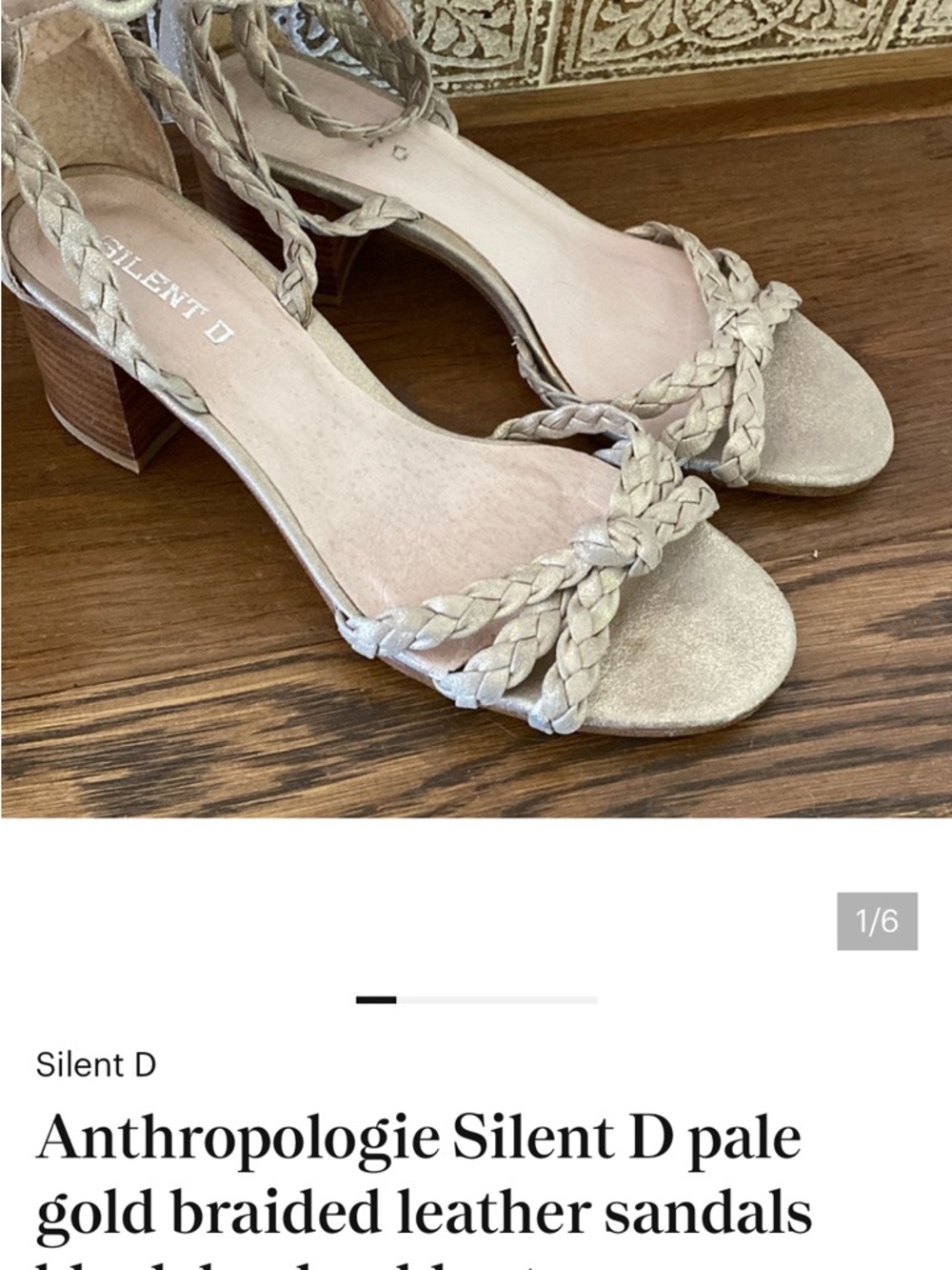 Silent D Pale Gold Braided Block Heel Sandals